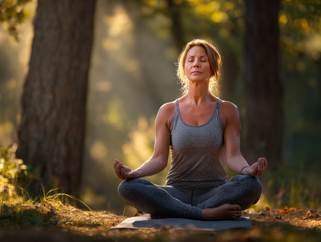 Чоловік похилого віку медитує в позі лотоса